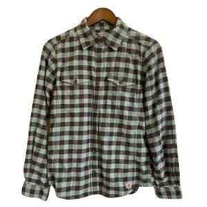 Carhartt Women's‎ Sz Small Green Brown Plaid Long Sleeve Flannel Workwear Shirt